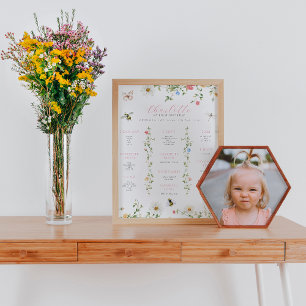 Vildblomma Humla 1-års Födelsedagsmilstolpe Poster