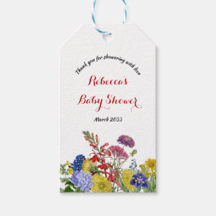 Vildblomma i blom Vattenfärg Blommig Baby Shower Presentetikett