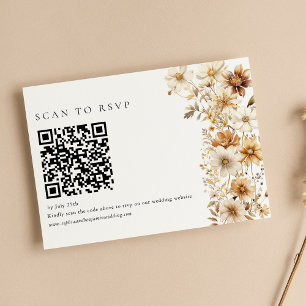 Vildblomma Kräm Boho Blommig Bröllops QR-kod OSA Kort