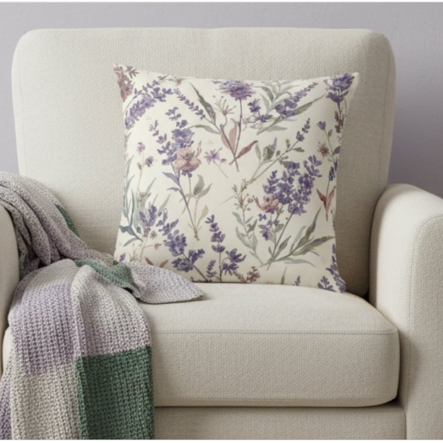 Vildblomma Lavendel Boho Botanisk Blomma Kudde (Skapare uppladdad)