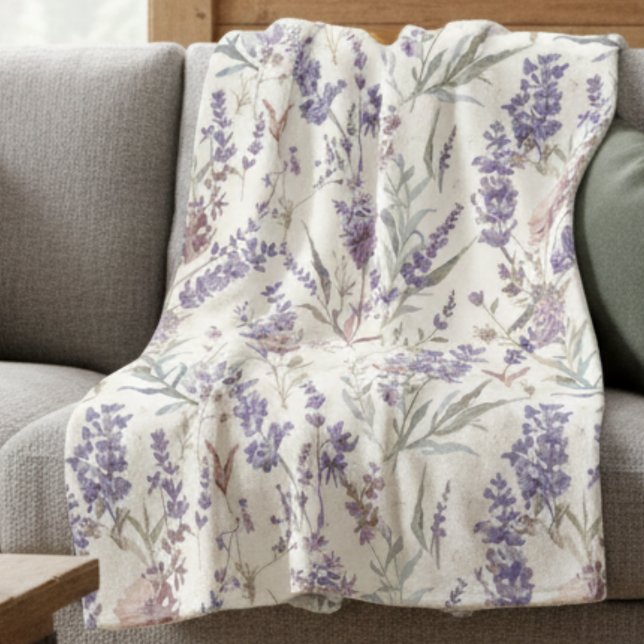 Vildblomma Lavendel Boho Botanisk Blommönster Fleecefilt (Skapare uppladdad)