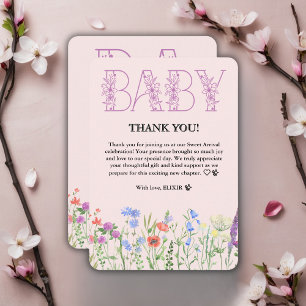 Vildblomma Lila Blommig Förnamn Babyshower Tack Kort