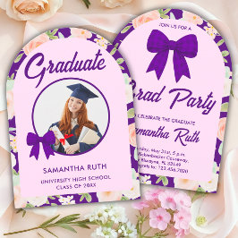 Vildblomma Lila Rutig Band Fotosexamen Inbjudningar