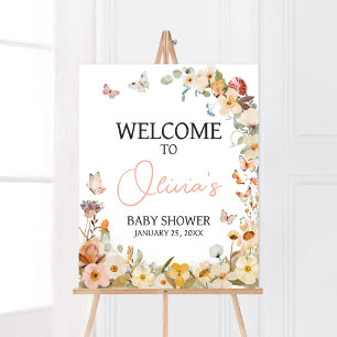Vildblomma Liten Fjäril Baby Shower Välkommen Poster
