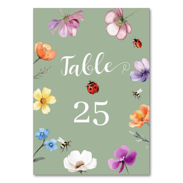 Vildblomma Lovebug Baby Shower Bordnummer Bordsnummer (Framsidan)