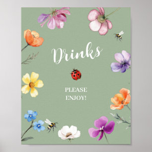 Vildblomma Lovebug Baby Shower Drycker Party Skylt