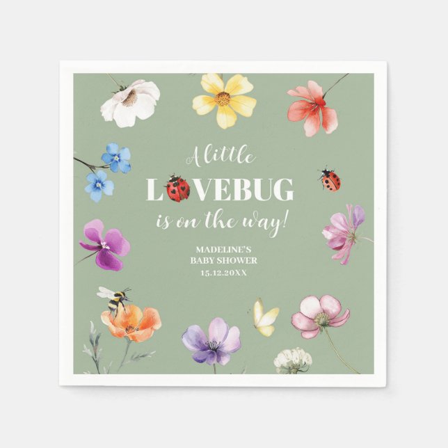 Vildblomma Lovebug Baby Shower Pappersservett (Framsidan)