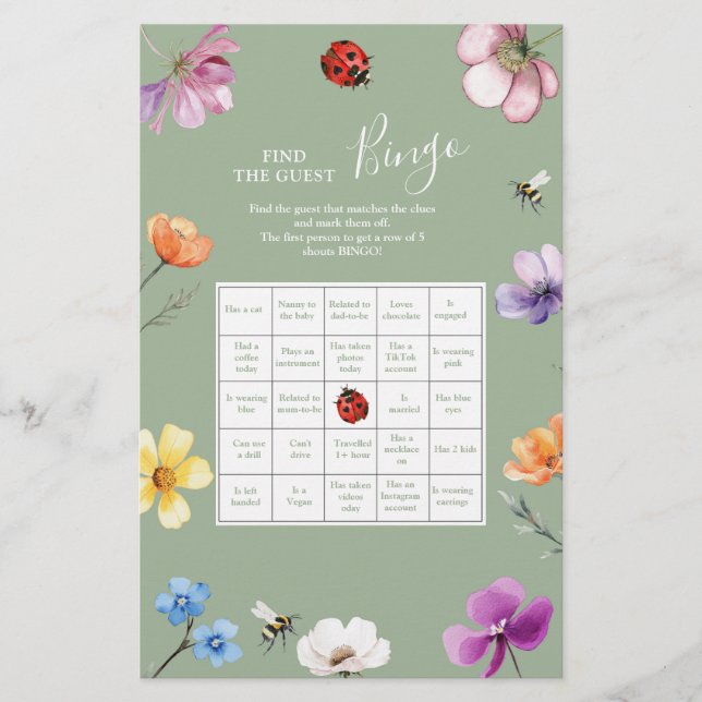 Vildblomma Lovebug Hitta Gästbingo (Framsida)