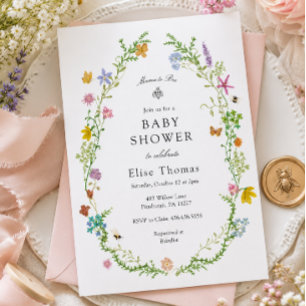 Vildblomma Mama till Bee Baby Shower Inbjudningar