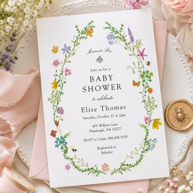 Vildblomma Mama till Bee Baby Shower Inbjudningar (Skapare uppladdad)