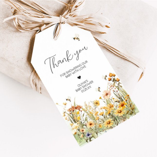 Vildblomma Mamma till Bli Bebis Baby Shower Presen Presentetikett (Mommy to Bee Wildflower Baby Shower Favor Tags)