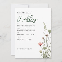 Vildblomma Minimalist Boho Budget Spara Datum Inbjudningar