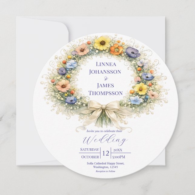 Vildblomma Minimalistisk Trädgård Romantisk Bröllo Inbjudningar (Framsida)