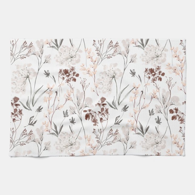 Vildblomma minimalistiska eleganta blad mjuka blom kökshandduk (Horisontell)