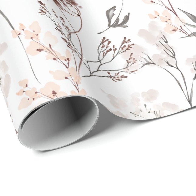 Vildblomma minimalistiska eleganta blad mjuka blom presentpapper (Rullad Hörn)