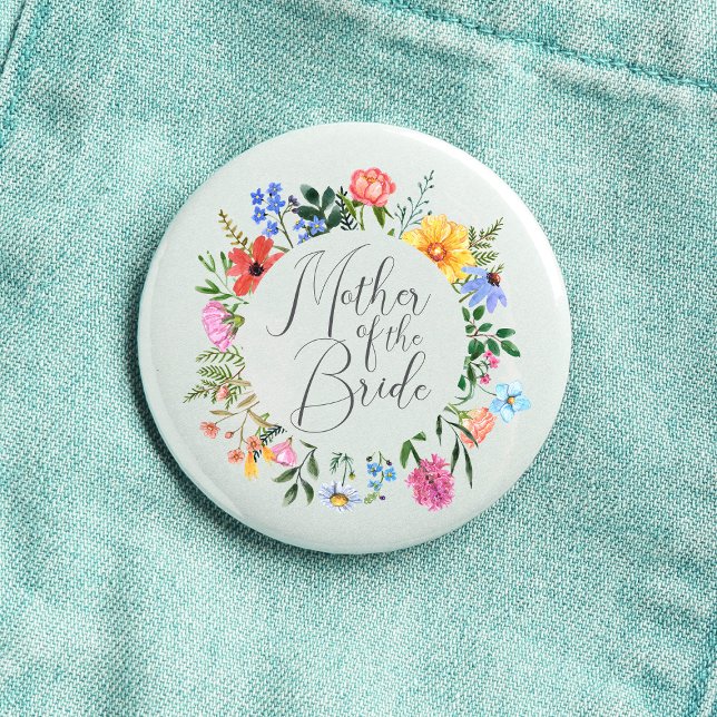 Vildblomma Mor Brudmanus Bröllop  Knapp (Mother of the Bride Wildflower Watercolor Floral Wreath Wedding Button
)