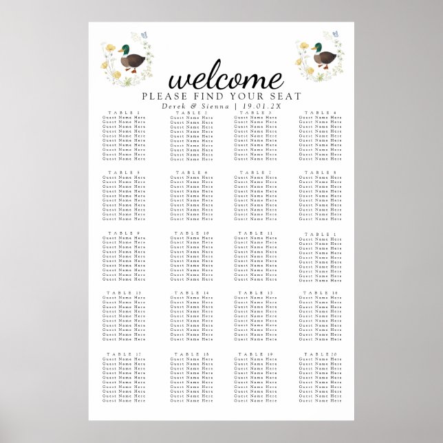 Vildblomma Mullard Anka Bröllops sittplatser Poster (Framsidan)