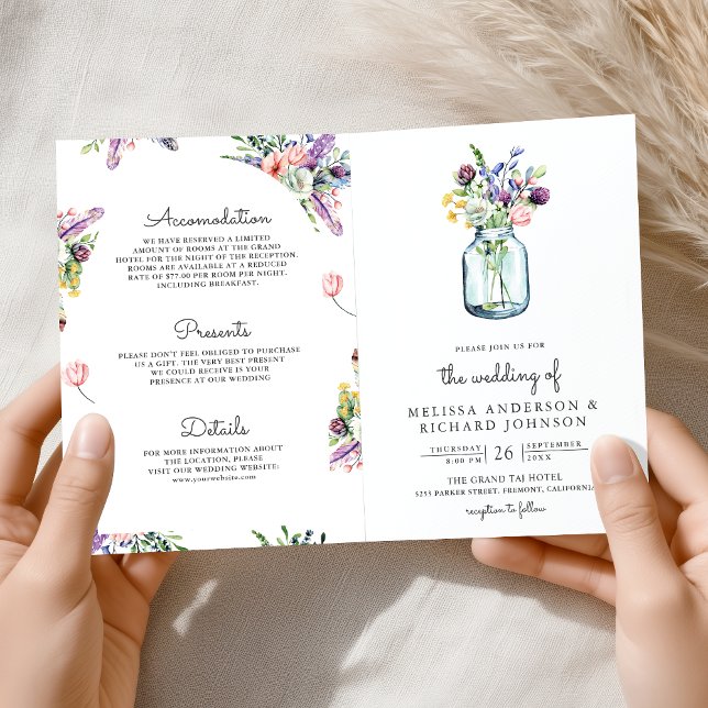 Vildblomma Murad Glas Allt-i-ett QR-kod Bröllop Inbjudan (Skapare uppladdad)