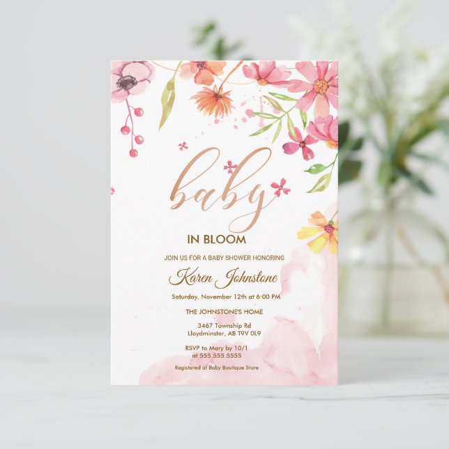 Vildblomma Naturlig Blommande Ram Inbjudan Baby Sh (Stående Fram)