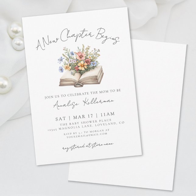 Vildblomma Ny kapitel Bok Bebis firande Inbjudningar (Wildflower New Chapter Book Baby Shower Invitation)