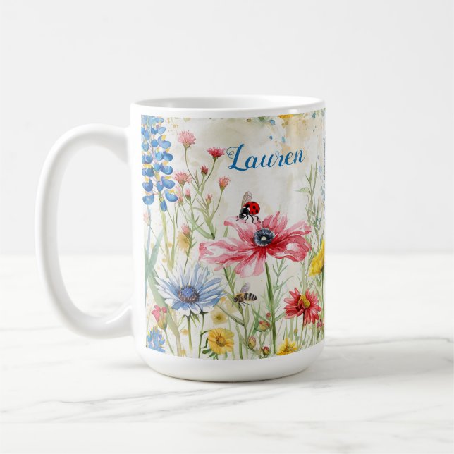 Vildblomma Nyckelpiga och Bina   Kaffemugg (Vänster)