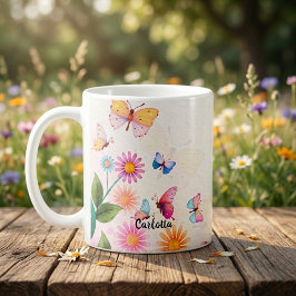 Vildblomma och fjärilar kaffemug vintage kaffemugg