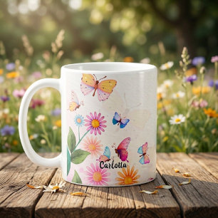 Vildblomma och fjärilar kaffemug vintage kaffemugg