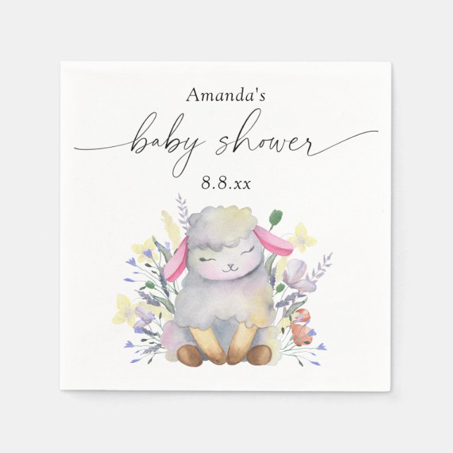 Vildblomma och lamm - Baby shower Pappersservett (Framsidan)