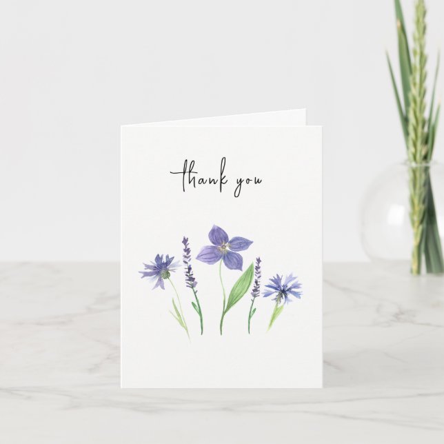 Vildblomma och Lavendel Akvarell Enkel Tack Kort (Framsida)