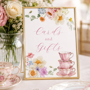 Vildblomma och rosa tekoppar Kort och present skyl Poster