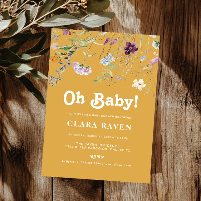 Vildblomma Oh Baby Blommig Bebis Shower Inbjudan  (Skapare uppladdad)