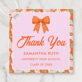 Vildblomma Orange Gingham rosett Examenstårtparty Gåvor Etiketter