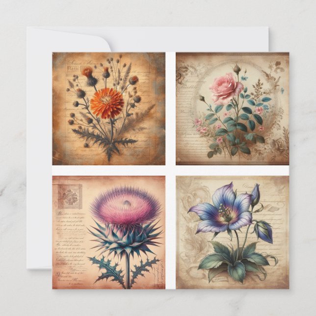 Vildblomma på vintage i nödläge julkort (Framsida)