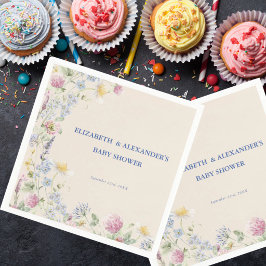 Vildblomma Par Baby Shower Babyblå Pappersservett