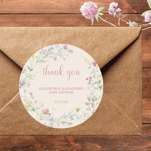 Vildblomma Par Babyshower Klassisk Rund Klistermär Runt Klistermärke