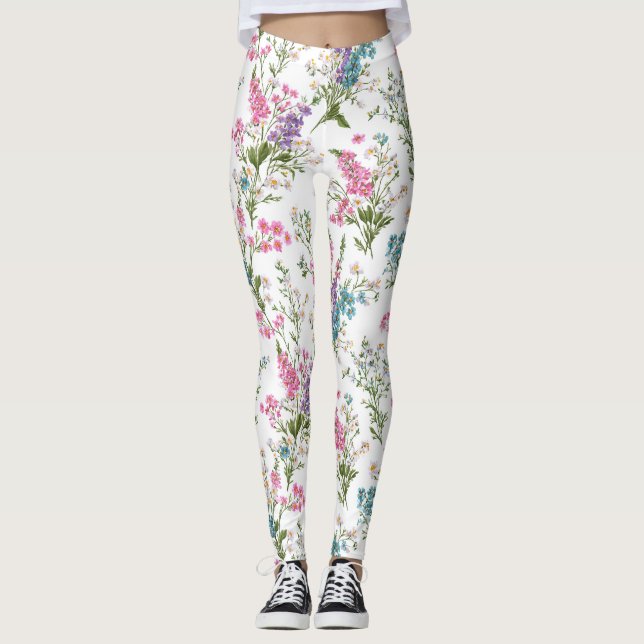 Vildblomma Pastell Vår Blommig Mönster  Leggings (Framsida)