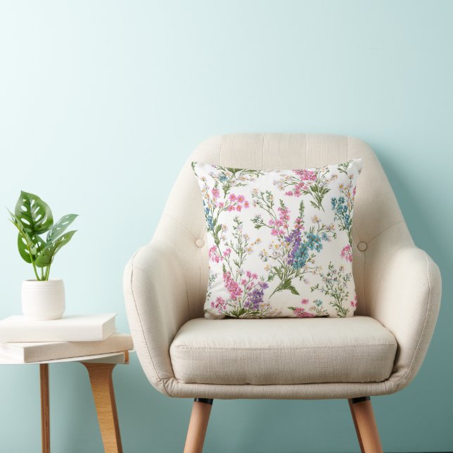 Vildblomma Pastell Vår Blommönster  Kudde (Stol)