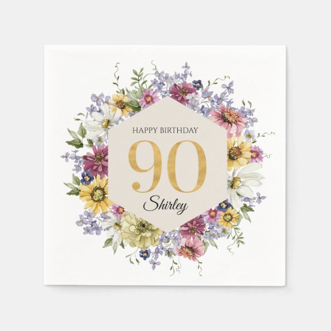 Vildblomma Personlig 90-årsdag Pappersservett (Framsidan)