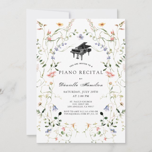 Vildblomma Piano Vit Konsertinbjudan Inbjudningar (Framsida)