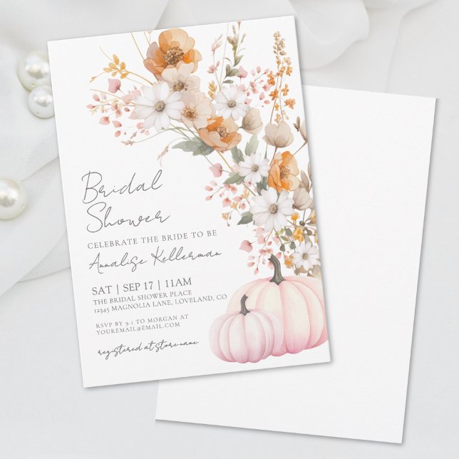 Vildblomma Pumpa Blommig Bröllopsdusch Inbjudningar (Wildflower Pumpkin Floral Bridal Shower Invitation)