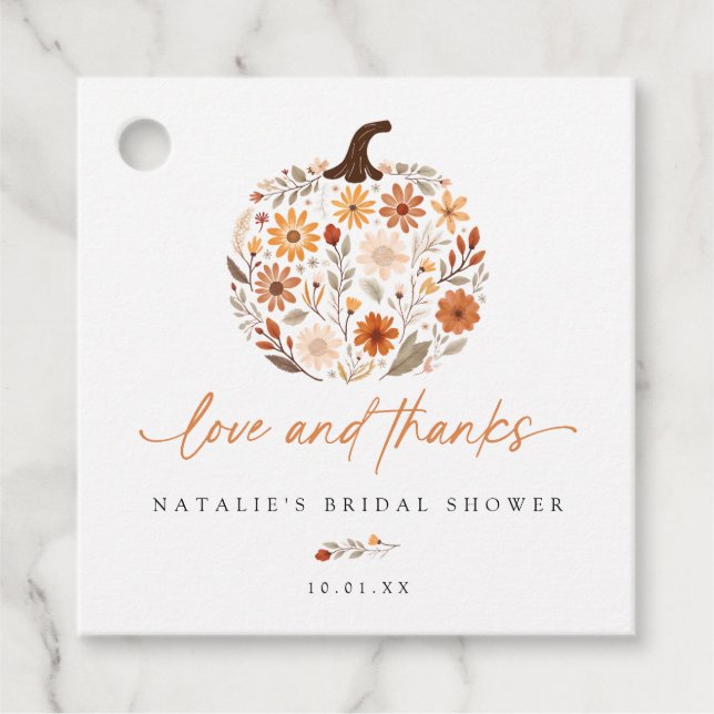 Vildblomma Pumpa Höst Bröllopsfest Gåvor Etiketter (Framsida)