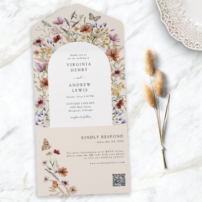 Vildblomma QR-kod (Wildflower QR Code All In One Invitation
)