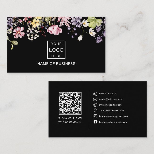 Vildblomma QR-kod för sociala medier Ikon För affä Visitkort (Fram/baksida)