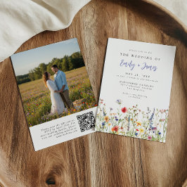 Vildblomma QR-kod Foto Bröllopsinbjudan Inbjudningar