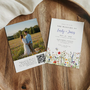 Vildblomma QR-kod Foto Bröllopsinbjudan Inbjudningar