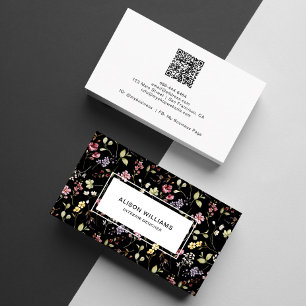 Vildblomma QR-kod Vårblomma Svart Visitkort