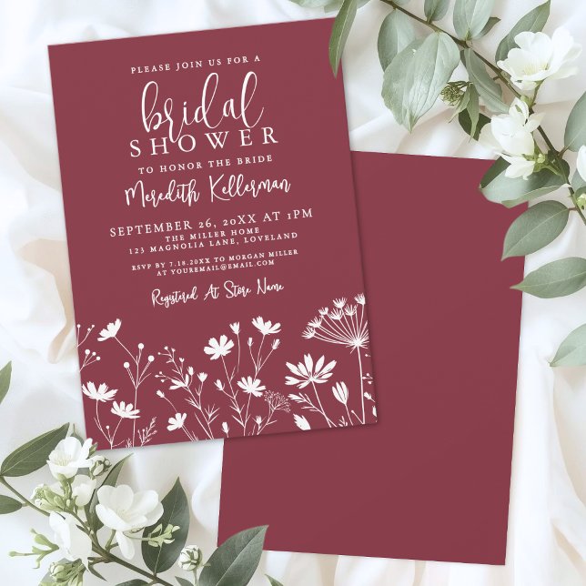 Vildblomma Röd Bröllopsdusch Inbjudningar (Wildflower Red Bridal Shower Invitation)