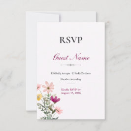 Vildblomma Romantik RSVP-kort | Rosa blommor OSA Kort