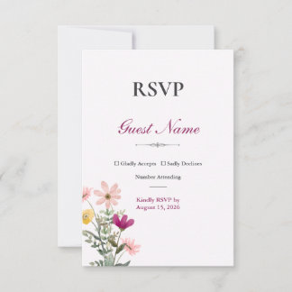 Vildblomma Romantik RSVP-kort | Rosa blommor OSA Kort
