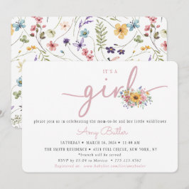 Vildblomma Rosa Baby Shower Inbjudan